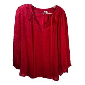New ELLE Chiffon Lace Long Sleeves Blouse Large‎